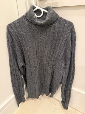 J. Crew Men's Charcoal Cable Turtleneck Sweater